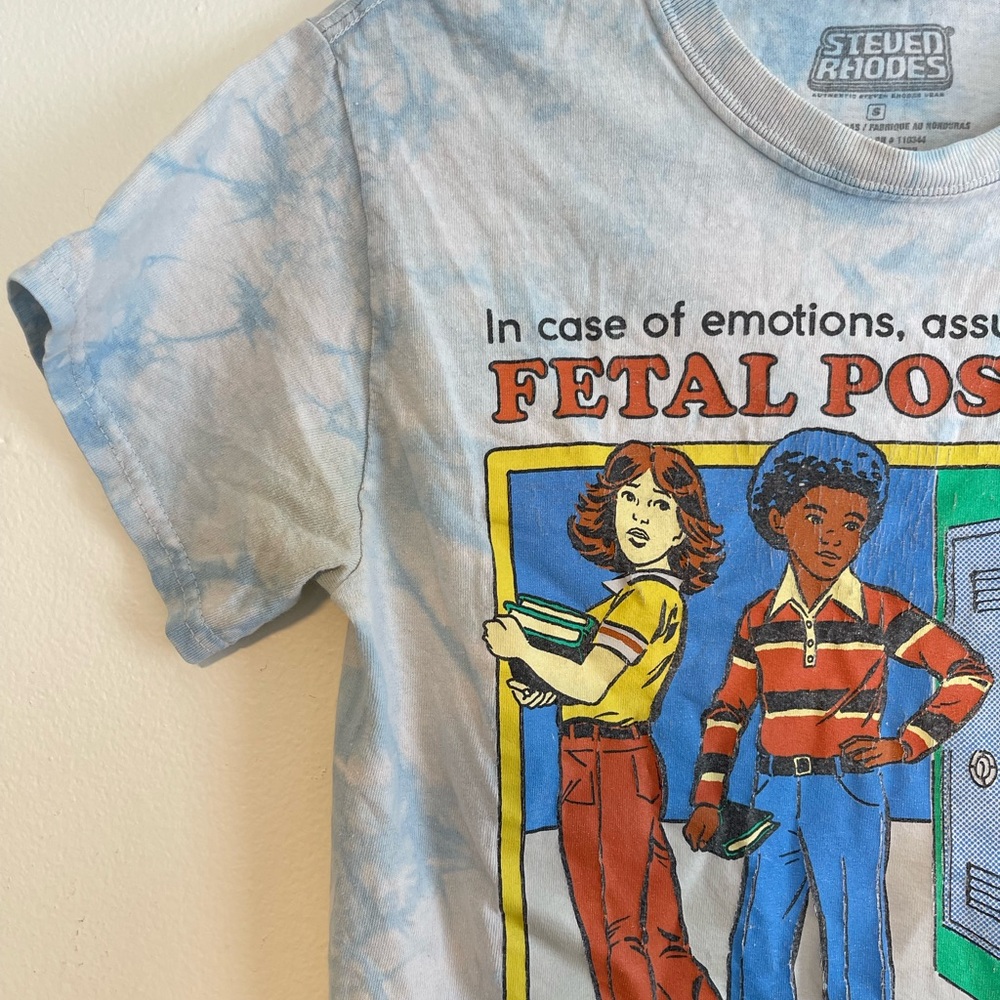 SOLD🚨Steven Rhodes "Assume the Fetal Position" t-shirt with a light blue tie-dye - Picture 4 of 5